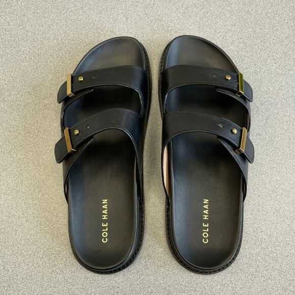 NEW Cole Haan Marisol Footbed Sandals Women's 10B Black Leather Slide - Picture 2 of 7